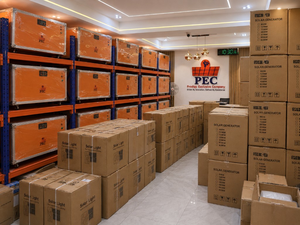 PEC showroom stocked with solar generators, solar lights and energy storage systems